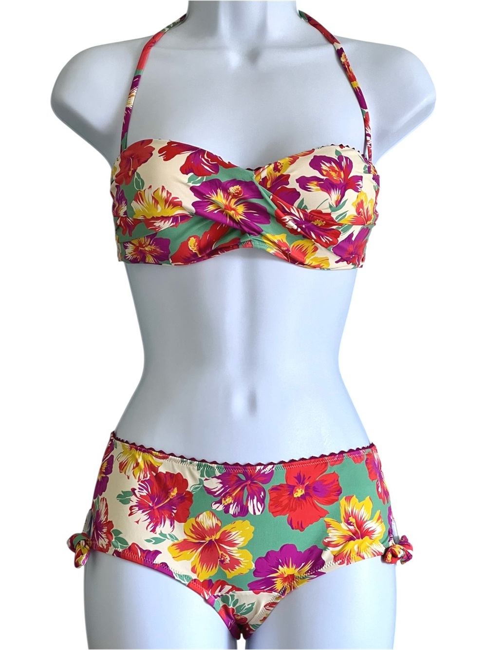 Huit Bra Sized Bikini Set Tropical Floral Swimwear 32C Top S Bottom